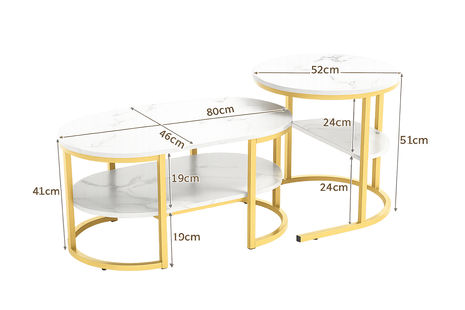 Table basse gigogne marbre avec structure en métal design