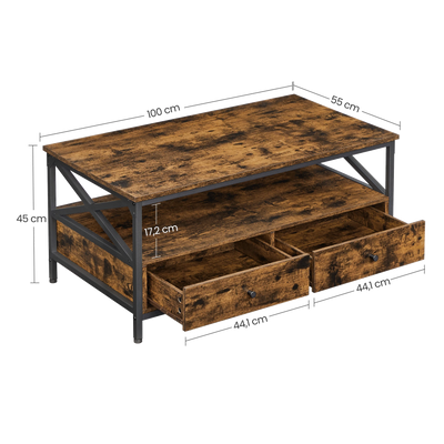 Table basse bois rectangulaire avec rangement style campagne