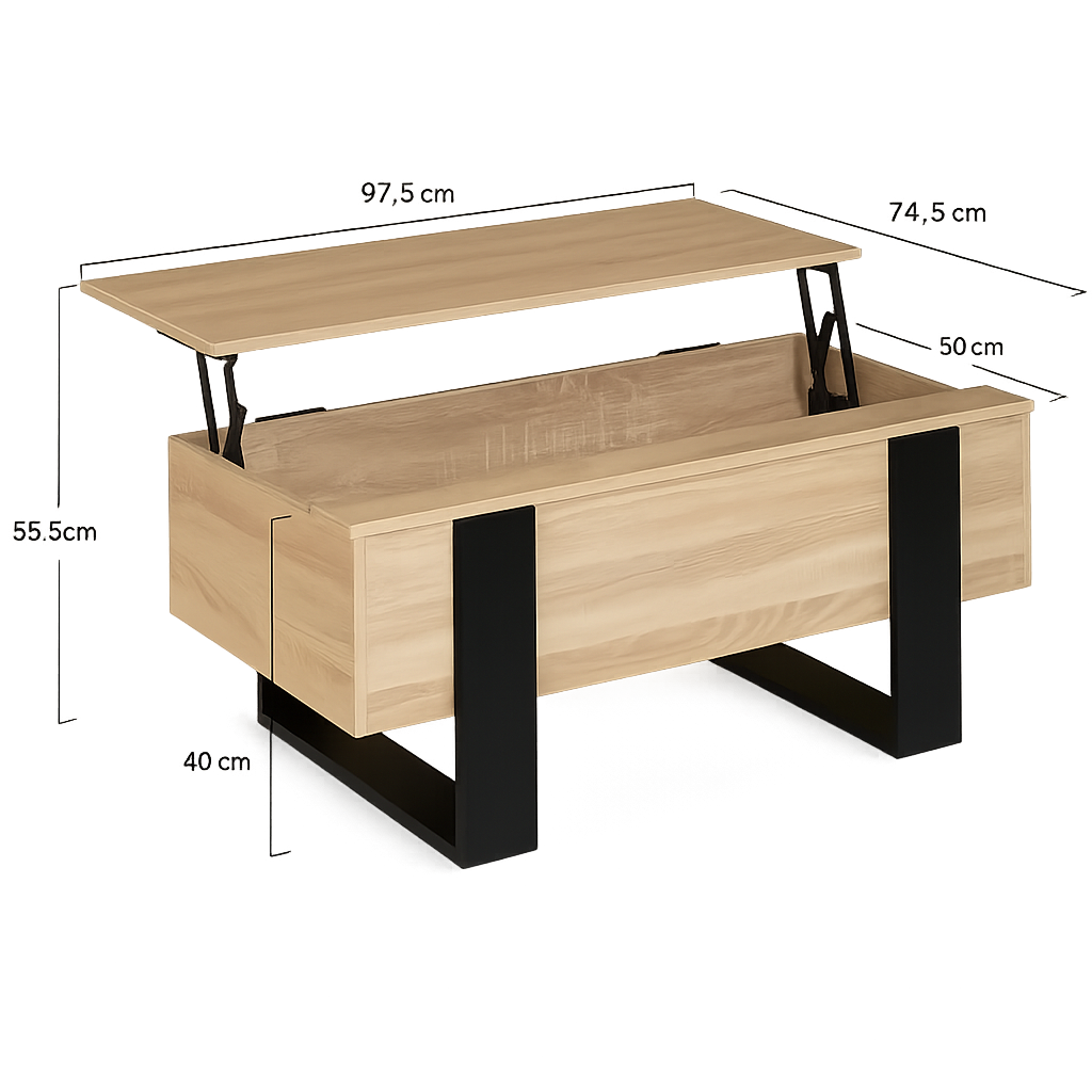 Table basse relevable en bois et noir style industriel
