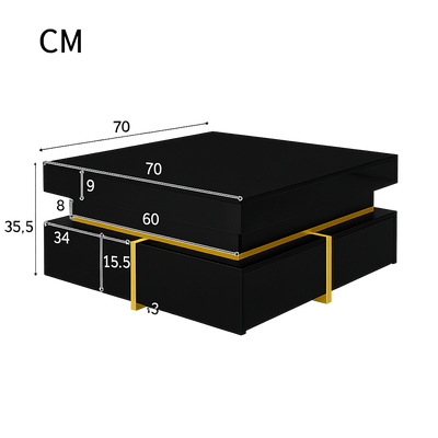 Table basse carrée noire et dorée avec rangements design