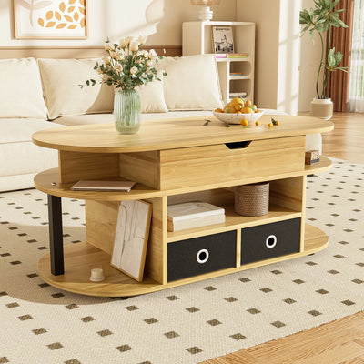 Table basse ovale relevable avec rangements design et bois