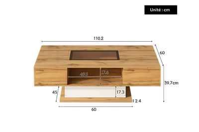 Table basse bois et verre moderne avec LED et rangements