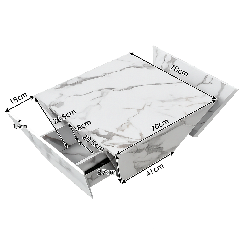 Table basse effet marbre blanche avec tiroirs