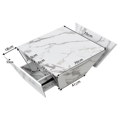 Table basse effet marbre blanche avec tiroirs