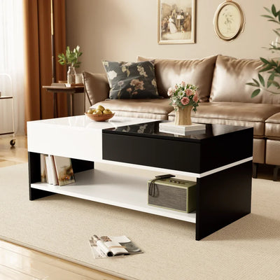 Table basse rectangulaire noire et blanche design avec rangements