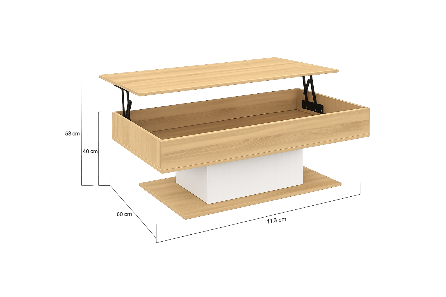 Table basse relevable rectangulaire bois et blanc design