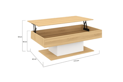 Table basse relevable rectangulaire bois et blanc design