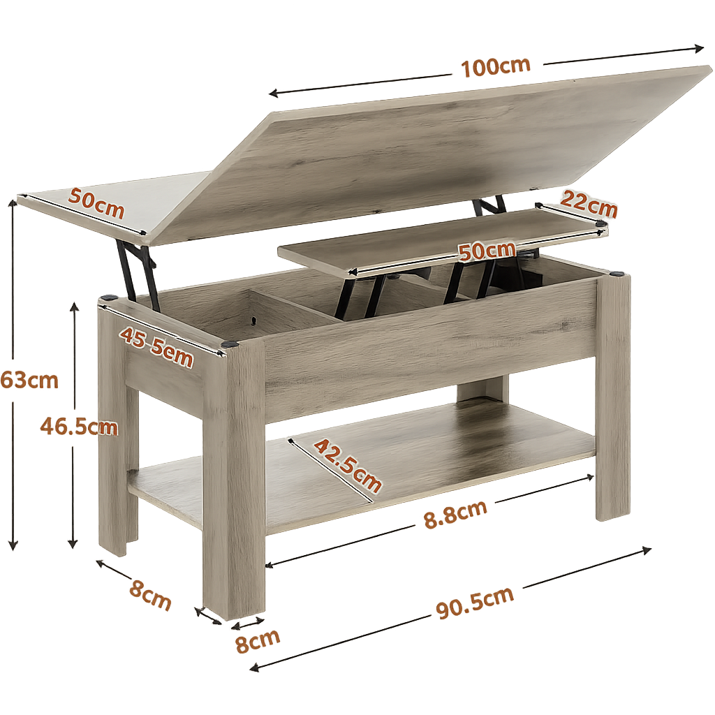 Table basse relevable extensible 3 en 1