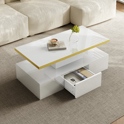 Table basse design à 2 niveaux avec tiroir et LED