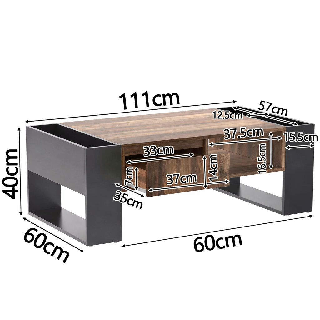 Table basse en bois rectangulaire design avec tiroir et rangements