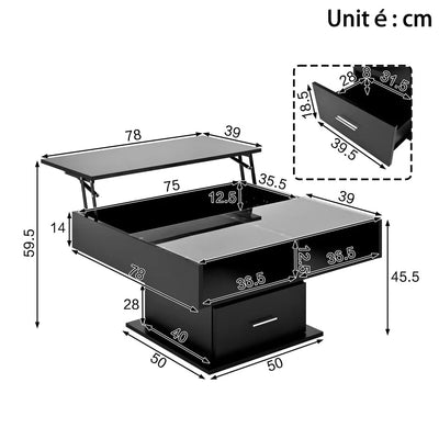 Table basse relevable avec LED et rangement