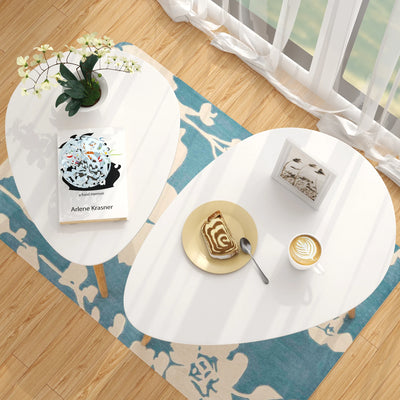 Table basse gigogne ovale blanche et bois scandinave