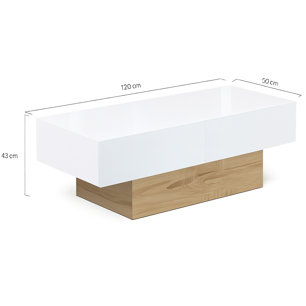 Table basse rectangulaire bois et blanc à plateau coulissant