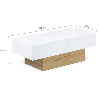 Table basse rectangulaire bois et blanc à plateau coulissant