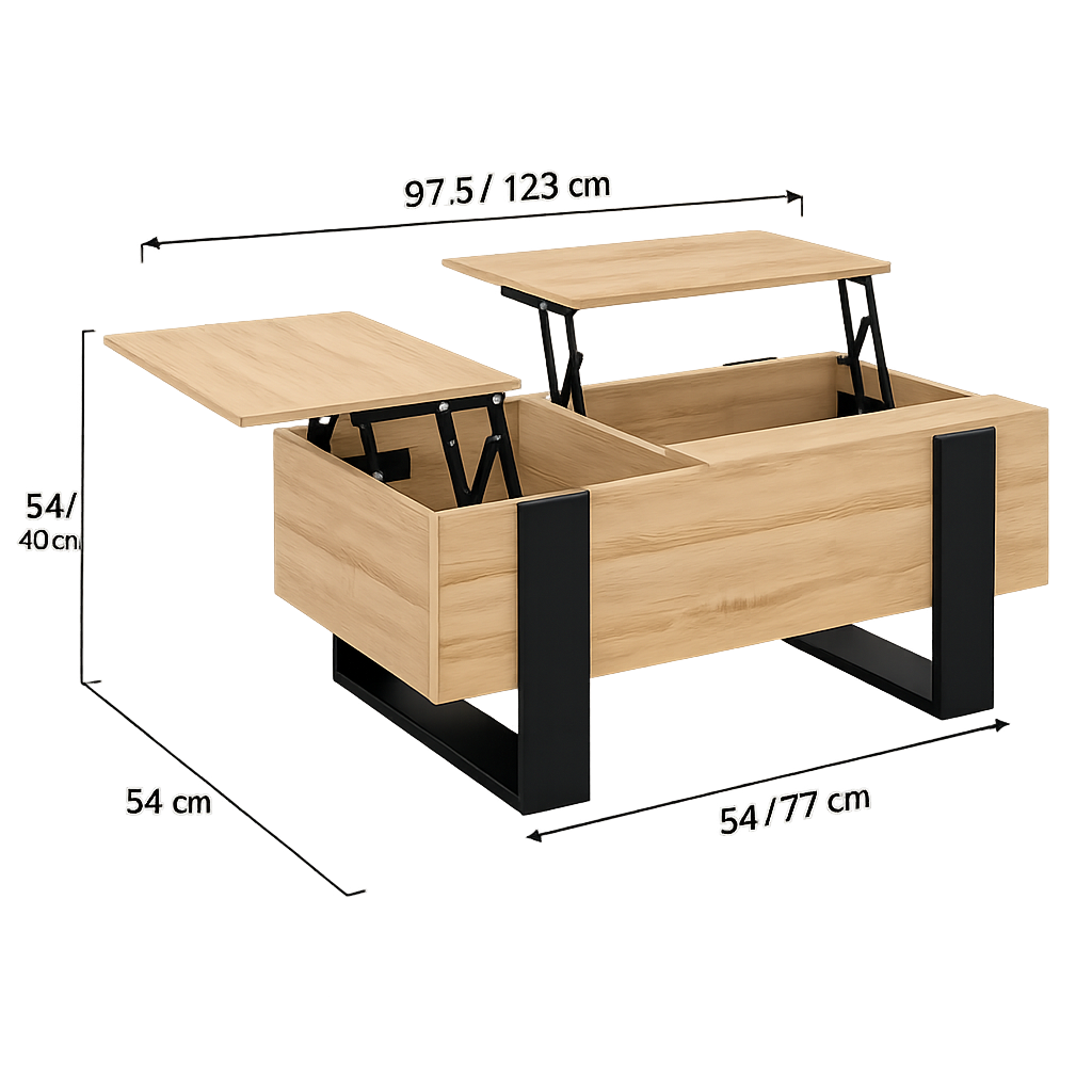 Table basse rectangulaire relevable à double plateau