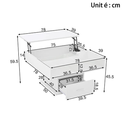 Table basse relevable avec LED et rangement