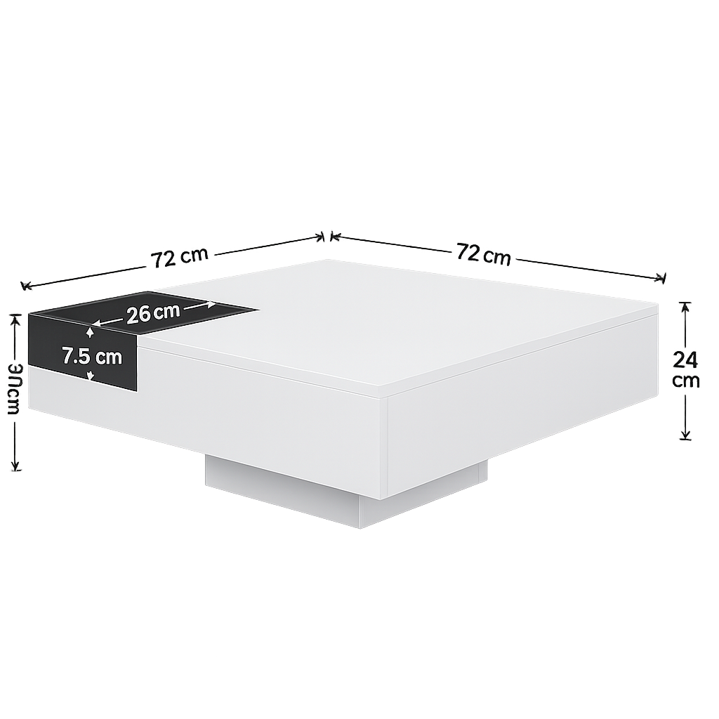 Table basse carrée avec LED et rangement amovible