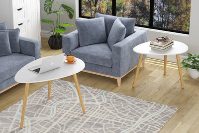 Table basse gigogne ovale blanche et bois scandinave