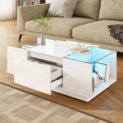 Table basse moderne en verre avec LED et rangements