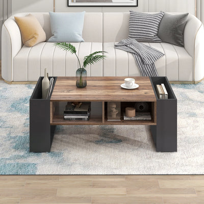 Table basse en bois rectangulaire design avec tiroir et rangements