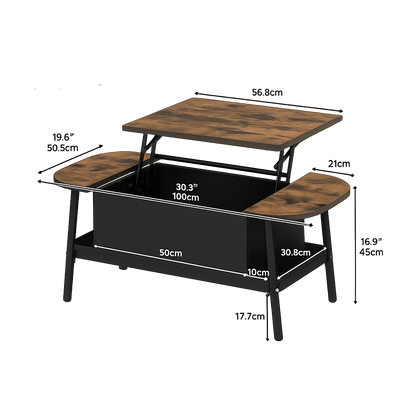 Table basse organique relevable avec rangement