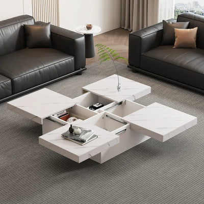 Table basse carrée avec tiroirs et plateau coulissant