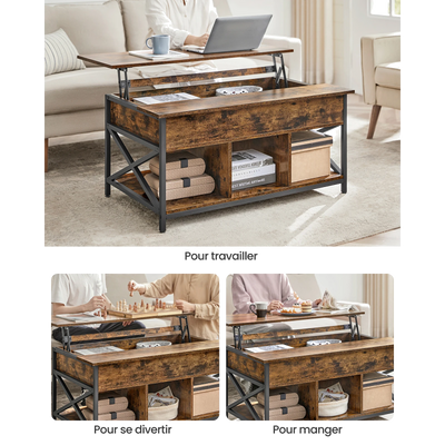Table basse relevable bois et métal avec rangement