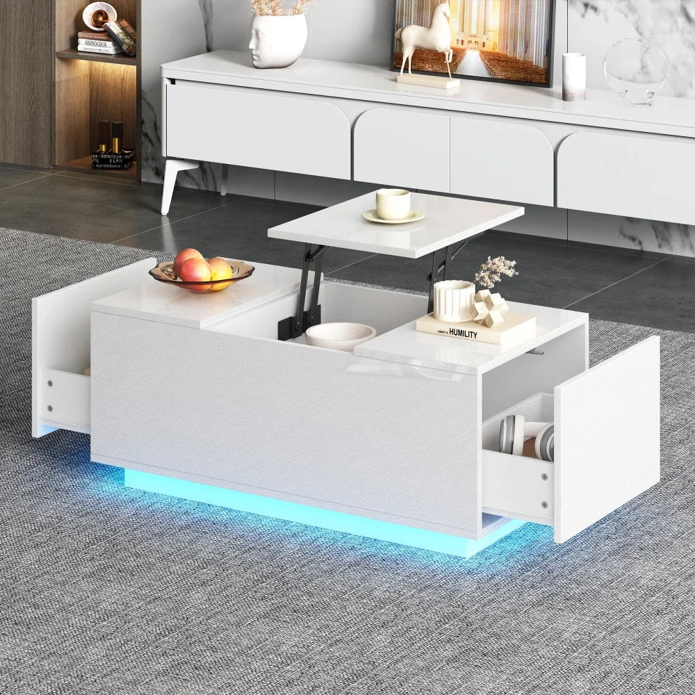 Table basse relevable avec LED et plateau ajustable