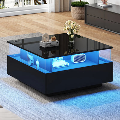 Table basse carrée avec vitrine et LED