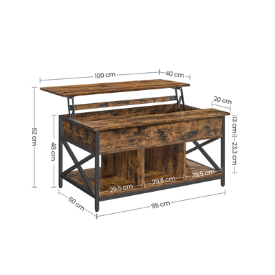 Table basse relevable bois et métal avec rangement