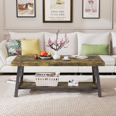 Table basse rectangulaire en bois et métal vintage avec rangement