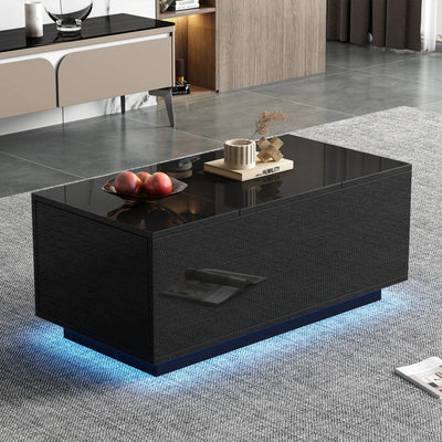 Table basse relevable avec LED et plateau ajustable