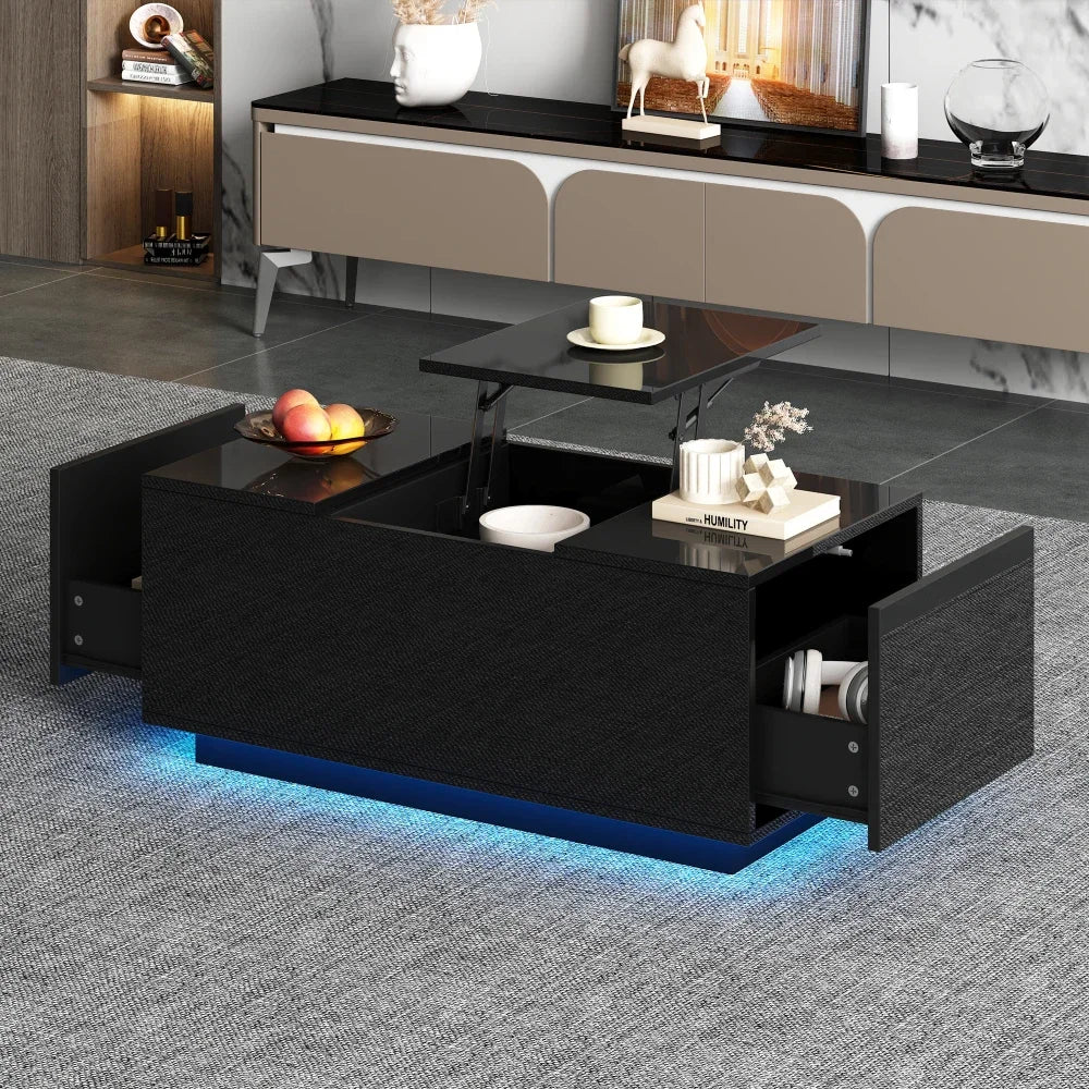 Table basse relevable avec LED et plateau ajustable