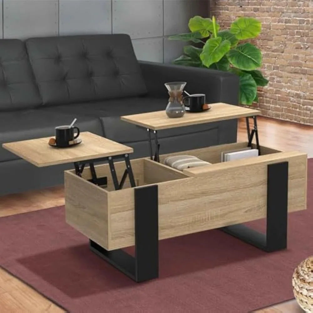 Table basse rectangulaire relevable à double plateau