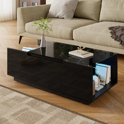 Table basse moderne en verre avec LED et rangements