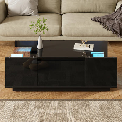 Table basse moderne en verre avec LED et rangements