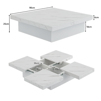 Table basse carrée avec tiroirs et plateau coulissant