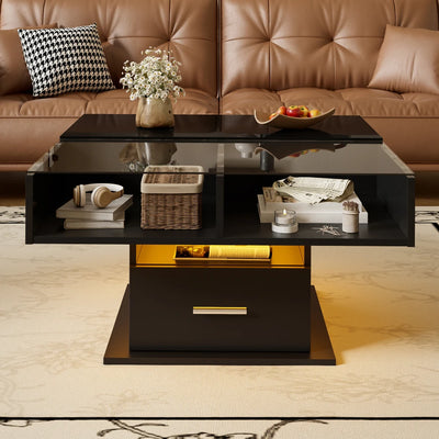 Table basse relevable avec LED et rangement