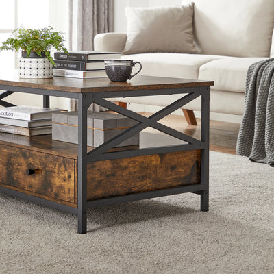 Table basse bois rectangulaire avec rangement style campagne