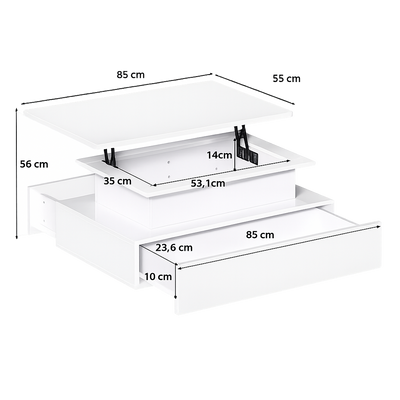 Table basse relevable moderne avec LED et tiroirs