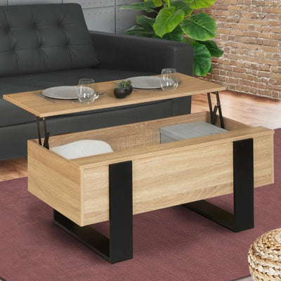 Table basse relevable en bois et noir style industriel