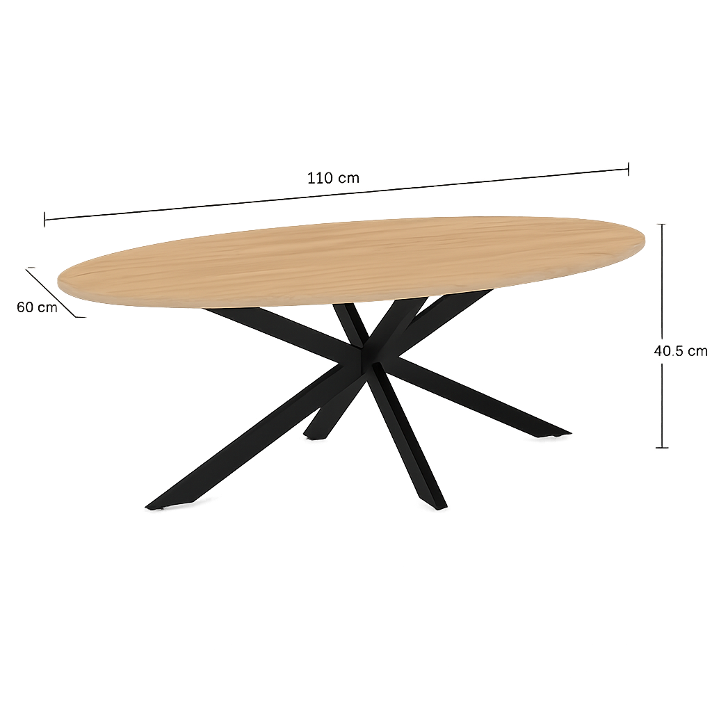 Table basse ovale design en bois et métal