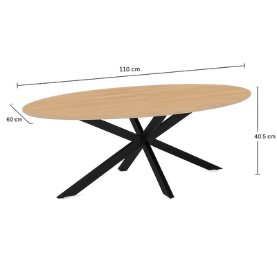 Table basse ovale design en bois et métal