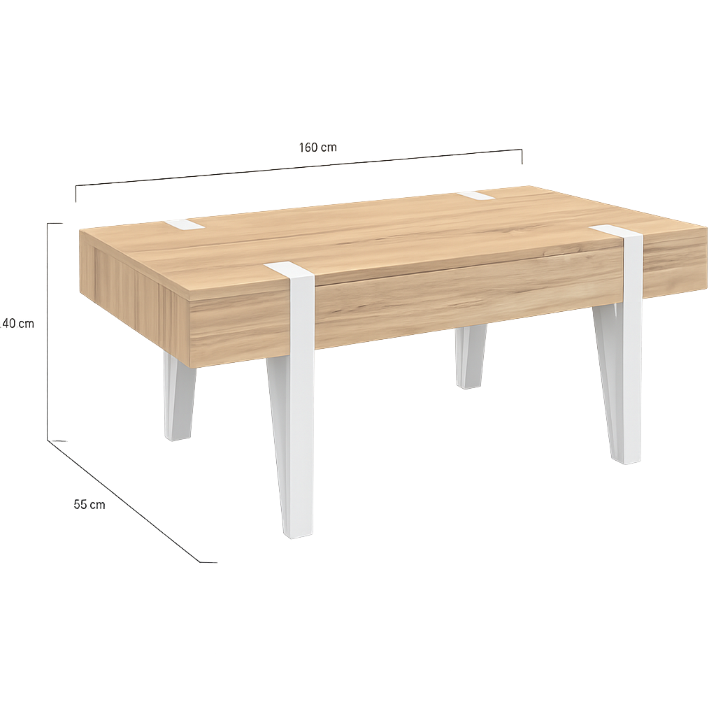 Table basse industrielle bois et métal avec tiroir