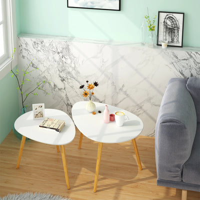 Table basse gigogne ovale blanche et bois scandinave