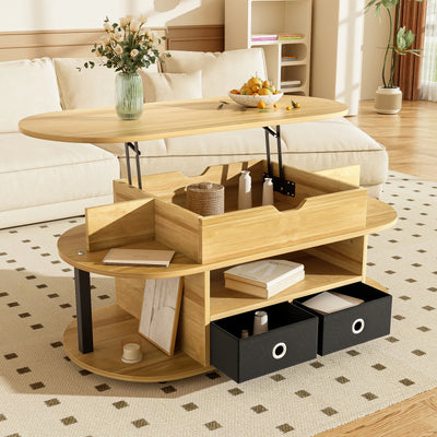 Table basse ovale relevable avec rangements design et bois