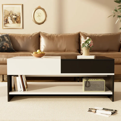 Table basse rectangulaire noire et blanche design avec rangements