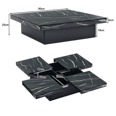 Table basse carrée avec tiroirs et plateau coulissant