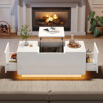 Table basse relevable avec LED et plateau ajustable