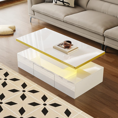 Table basse design à 2 niveaux avec tiroir et LED